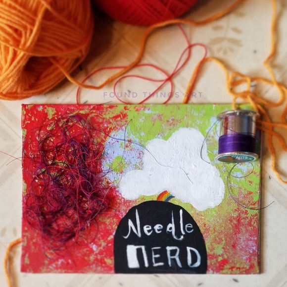 Needle Nerd Rainbow Mixed Media Art - Picture 2 of 2